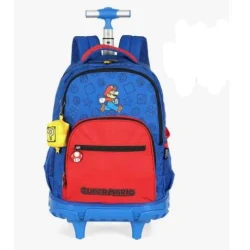 Mochila com Rodas Infantil Super Mario Bros Luxcel Resistente Azul