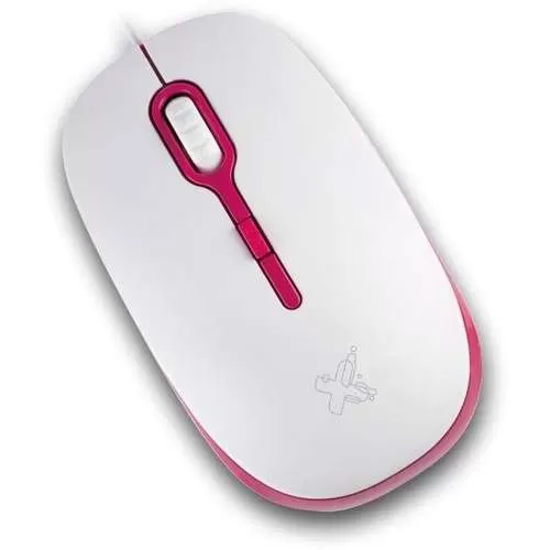 Mouse USB Ótico Branco com Rosa com fio - Maxprint