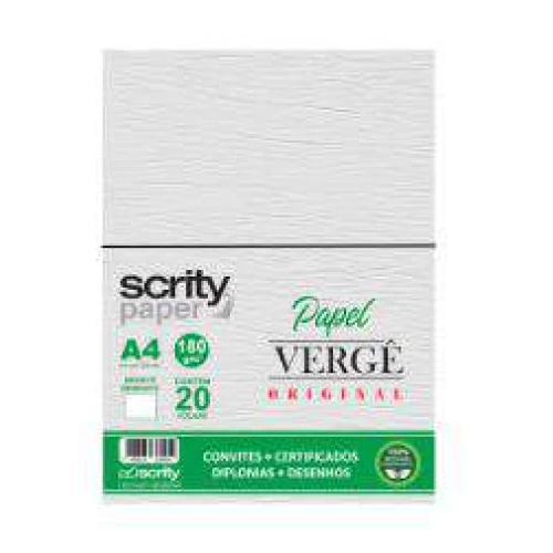 Pacote de Folhas Vergê 180g Branco Scrity