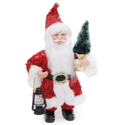 Papai Noel em Pé 22cm com Pinheiro e Lanterna - Cromus