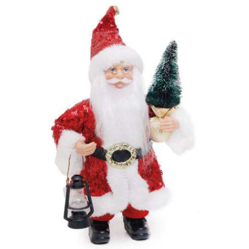 Papai Noel em Pé 22cm com Pinheiro e Lanterna - Cromus