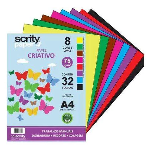 Papel Bloco Criativo A4 Scrity 8 Cores Papel Bloco Criativo A4 Scrity 8 Cores