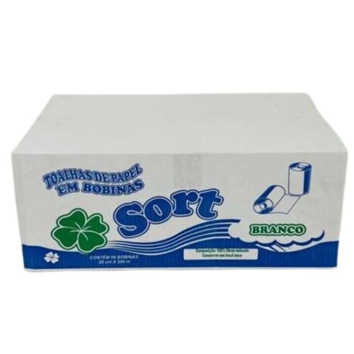 Papel Toalha Branco 20x200m caixa com 6 rolos - Sort