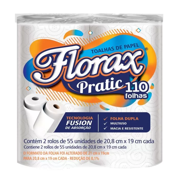 Papel Toalha Rolo Florax para Cozinha C/2 unidades - Dokassa Distribuidora
