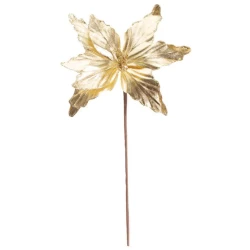 Pick Natalino Flor Poinsétia Dourada Brilhante 43cm - Cromus