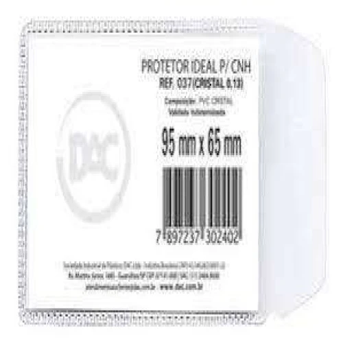 Porta Documentos habilitação 9,5X6,5cm Plástico Pacote c/100 - Ideal para CNH e CPF