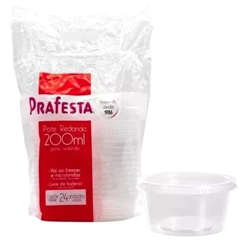 Pote Redondo 200ml Prafesta C/24 unidades - Microondas e Freezer