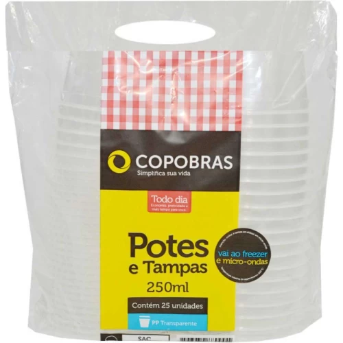 Pote Redondo 250ml Com Tampa C/25 Unidades - Vai ao Freezer e Microondas