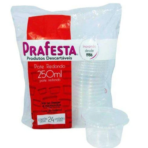 Pote Redondo 250ml Prafesta C/24 unidades - Microondas e Freezer