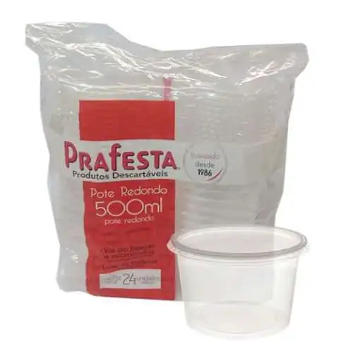 Pote Redondo 500ml Prafesta C/24 Unidades - Freezer e Microondas.