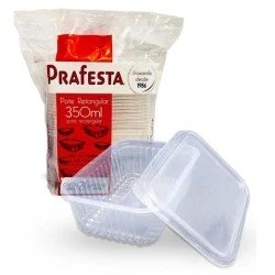 Pote Marmita Retangular 350ml c/ Tampa Freezer e Microondas Prafesta - 24 Unidades