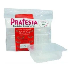 Pote Marmita Retangular 500ml com Tampa Freezer e Microondas com 24 unidades - Prafesta