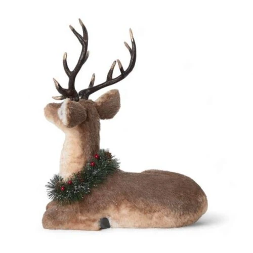 Rena Decorativa Deitada Marrom com Guirlanda  52cm (Ref.1087790)