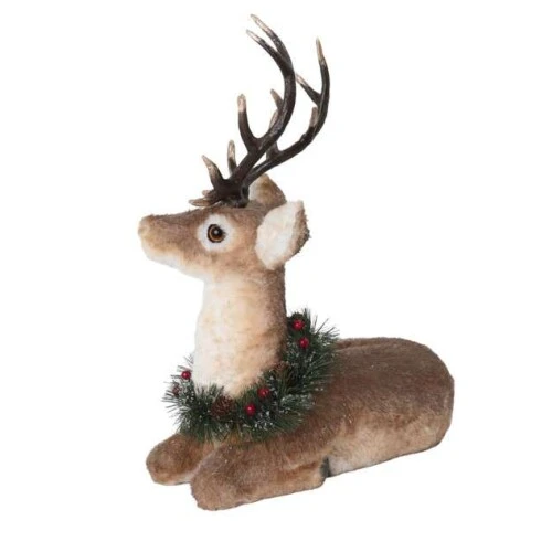 Rena Decorativa Deitada Marrom com Guirlanda  52cm (Ref.1087790)