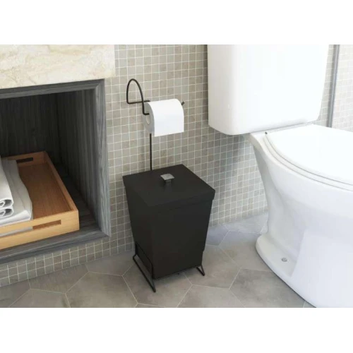 Suporte para Papel Higiênico com Lixeira 6,5L  Preto | Stolf